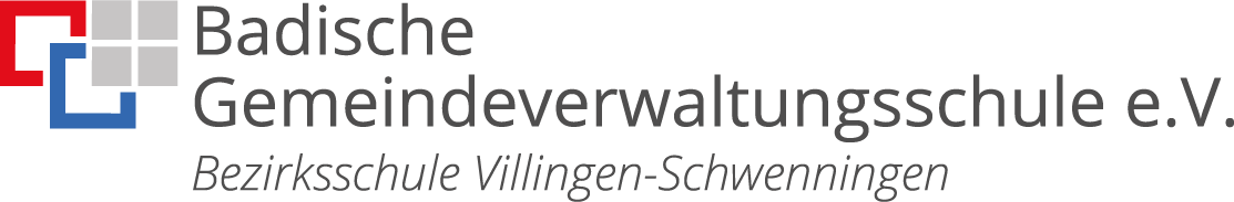 Logo der Badischen Gemeindeverwaltungsschule e.V., Bezirksschule Villingen-Schwenningen in den Farben rot, blau und grau